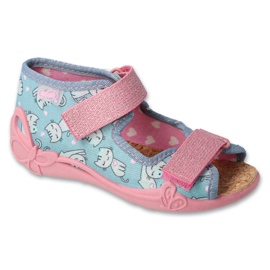 Befado chaussons enfant avec chatons, insert en liège, 342P040, bleu/rose 1