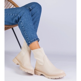 Bottines beiges avec tige en tissu 2