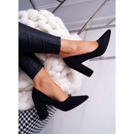 Pumps pour femmes sur le post en daim de Florena noir le noir 3