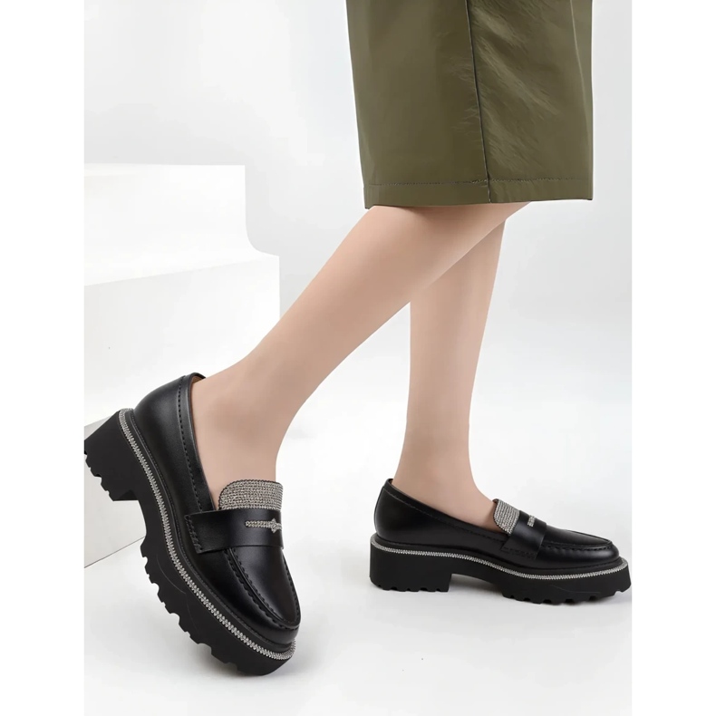 Mocassins noirs diamants pour femmes le noir 1 Mocassins noirs diamants pour femmes le noir 1