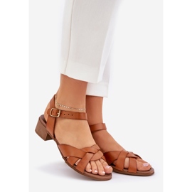 Sandales en cuir avec un talon délicat zazoo 40372 marron brun 1