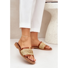 Les tongs en cuir avec un détail décoratif et le zazoo tresse 40426 marron brun 2