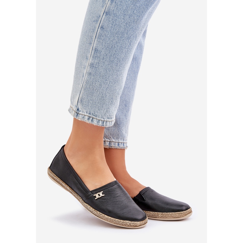 Espadrilles en cuir élégant Zazoo 10177 Black noir 1