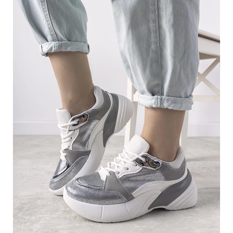 D/GMR Baskets argentées sur semelle haute Rouge 2