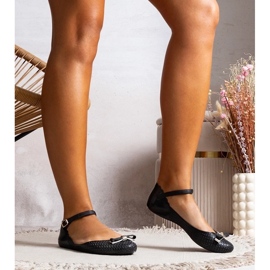 D/GMR Ballerines noires féminines en caoutchouc avec un arc et un fermoir le noir 1