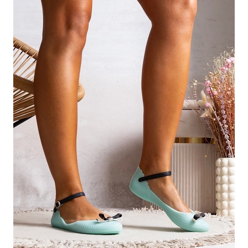 D/GMR Ballerines bleues féminines en caoutchouc avec un arc et un fermoir 1