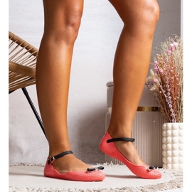 D/GMR Ballerinas pour femmes rose avec du caoutchouc avec un arc et un fermoir de bruyère 1