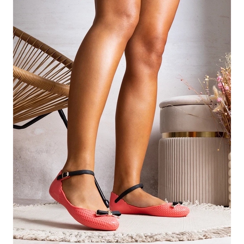 D/GMR Ballerinas pour femmes rose avec du caoutchouc avec un arc et un fermoir de bruyère 2