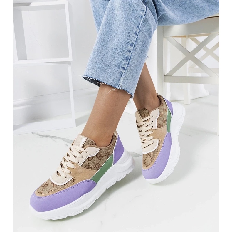 D/GMR Baskets femme Elyne beiges et violettes 1 D/GMR Baskets femme Elyne beiges et violettes 1