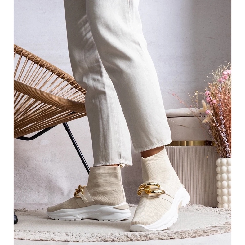 D/GMR Baskets beiges avec chaîne Taryn 2 D/GMR Baskets beiges avec chaîne Taryn 2