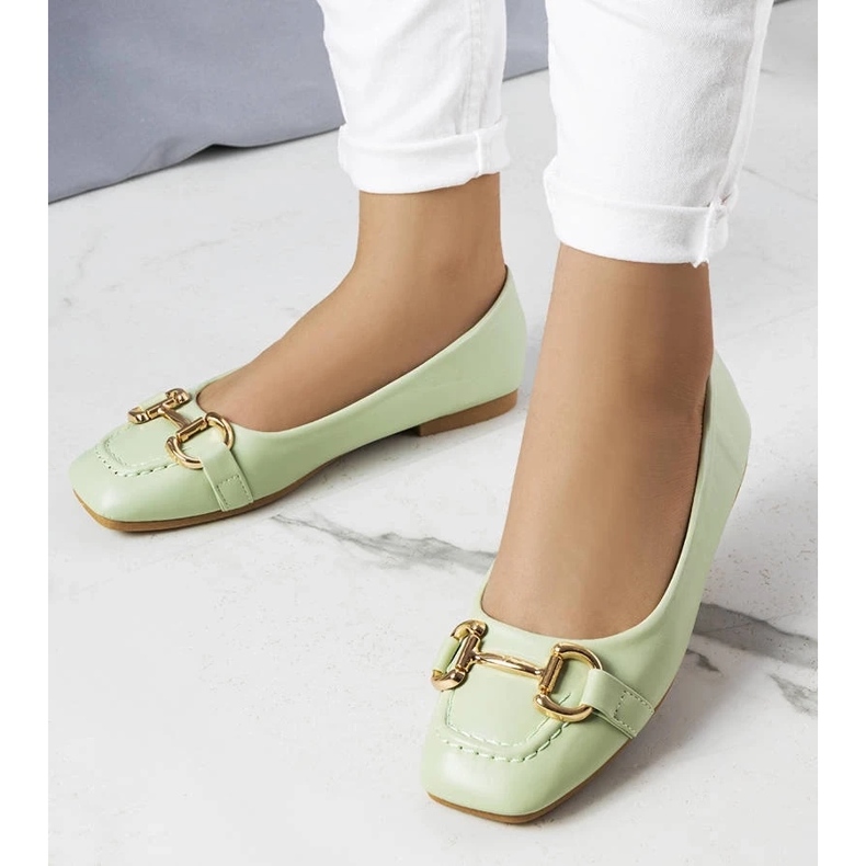 D/GMR Ballerines vertes à décor Iris or 1