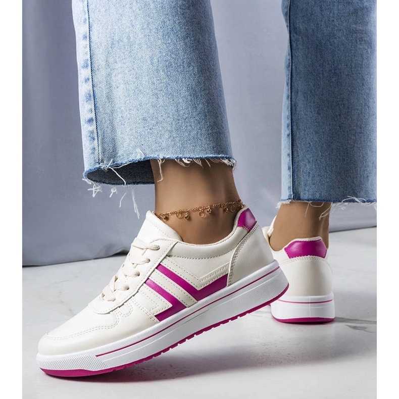 D/GMR Baskets crème avec empiècements roses Olympia beige 2