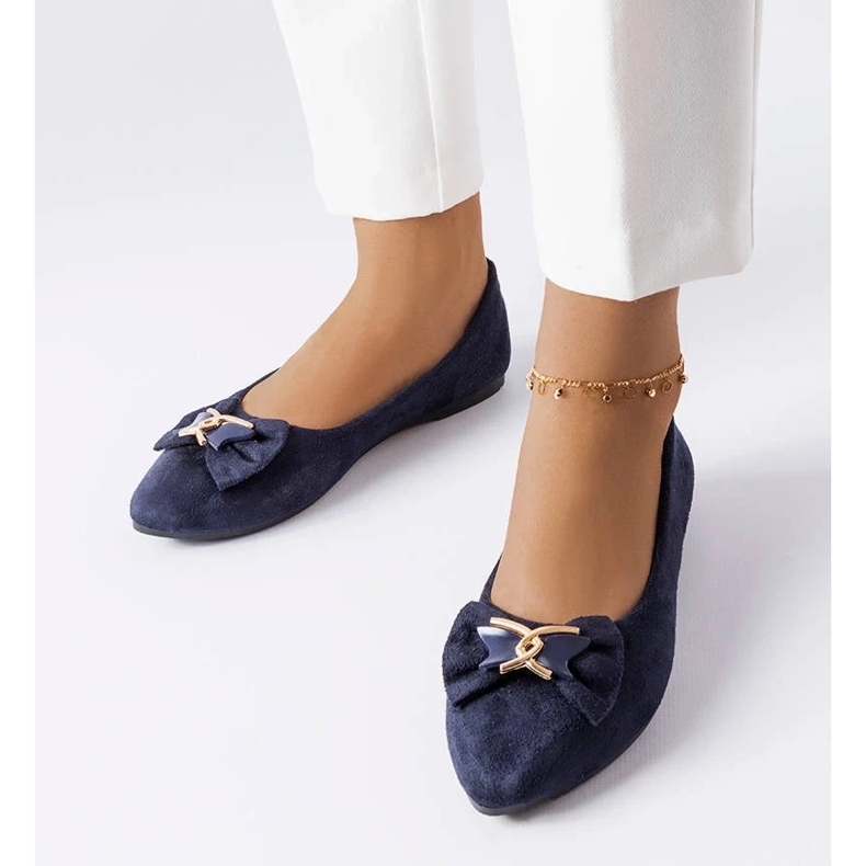 D/GMR Ballerines bleu marine ornées d'un nœud Jetté 1