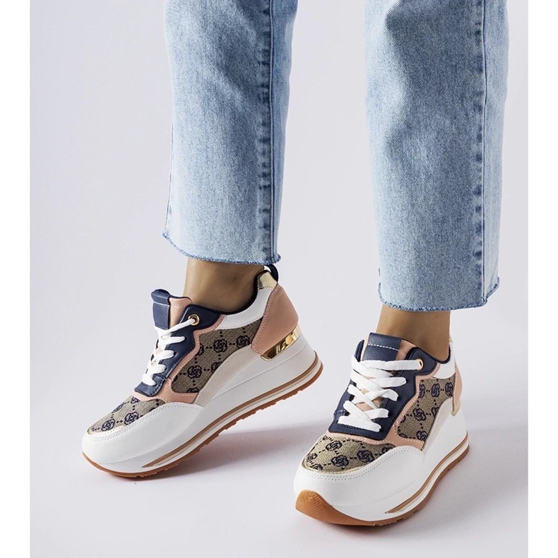 D/GMR Baskets compensées Rouxi blanches et roses 1