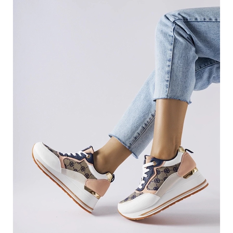 D/GMR Baskets compensées Rouxi blanches et roses 2