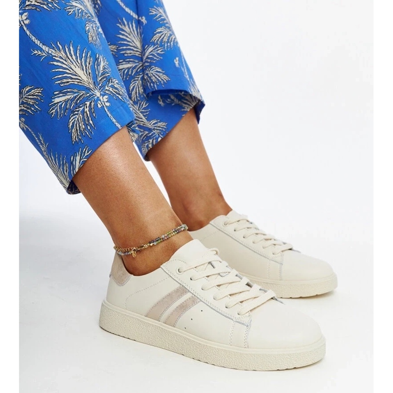 D/GMR Baskets à lacets en cuir beige Camilla 1