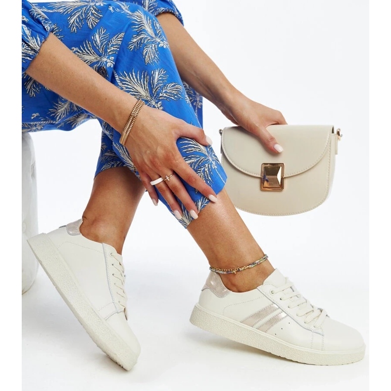 D/GMR Baskets à lacets en cuir beige Camilla 2