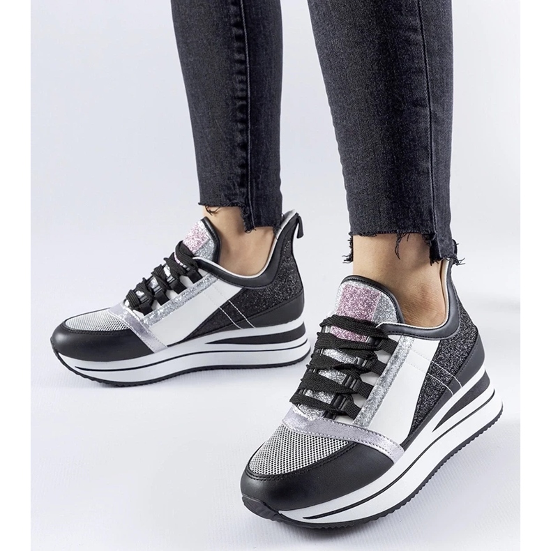 D/GMR Baskets noires à paillettes sur la plateforme Marce 1