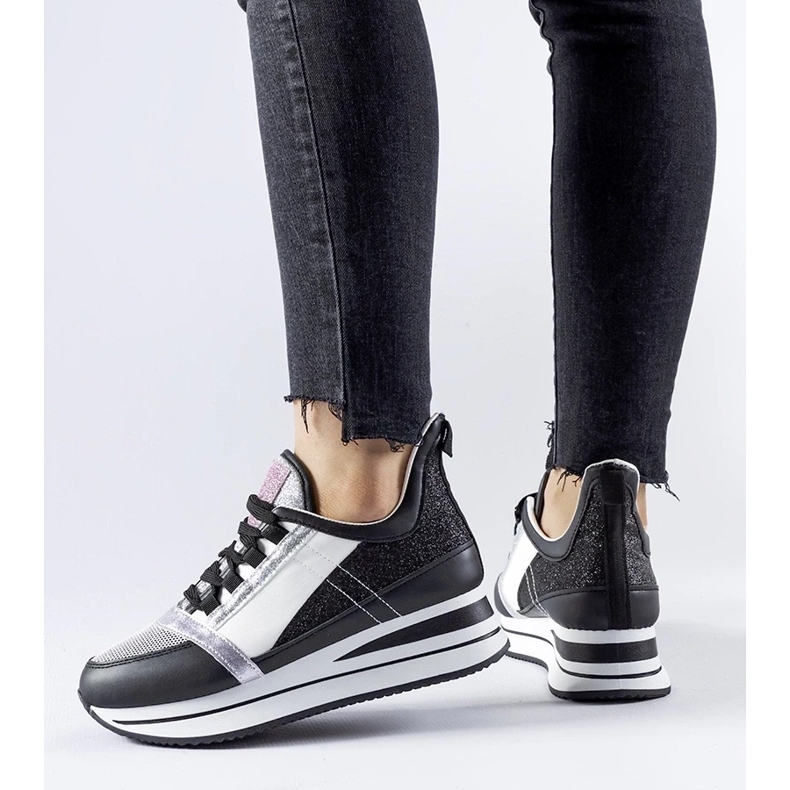 D/GMR Baskets noires à paillettes sur la plateforme Marce le noir 2