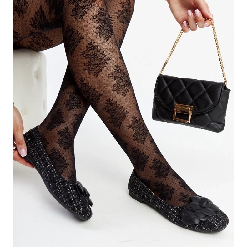 D/GMR Ballerines noires avec fleur Mateja décorative 1