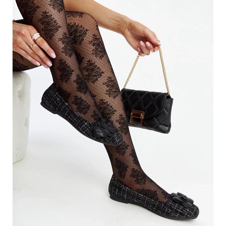 D/GMR Ballerines noires avec fleur Mateja décorative 2