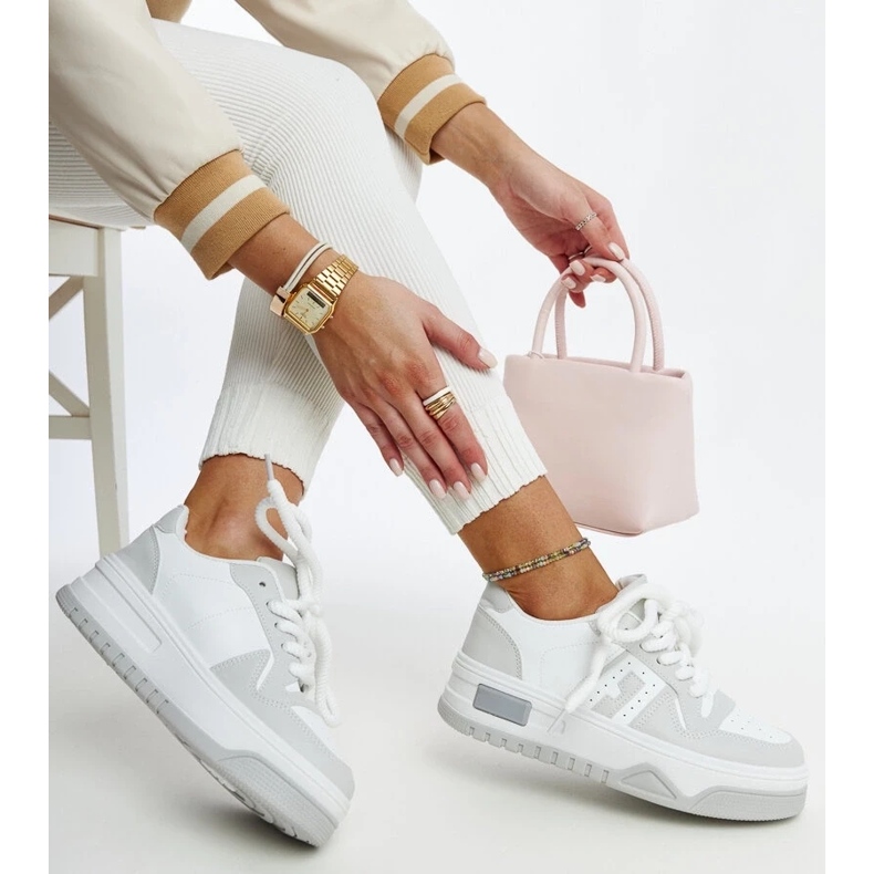 D/GMR Baskets Galit blanches et grises à semelle épaisse 2