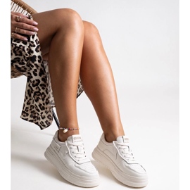Baskets en cuir beige sur une semelle Aria épaisse 1