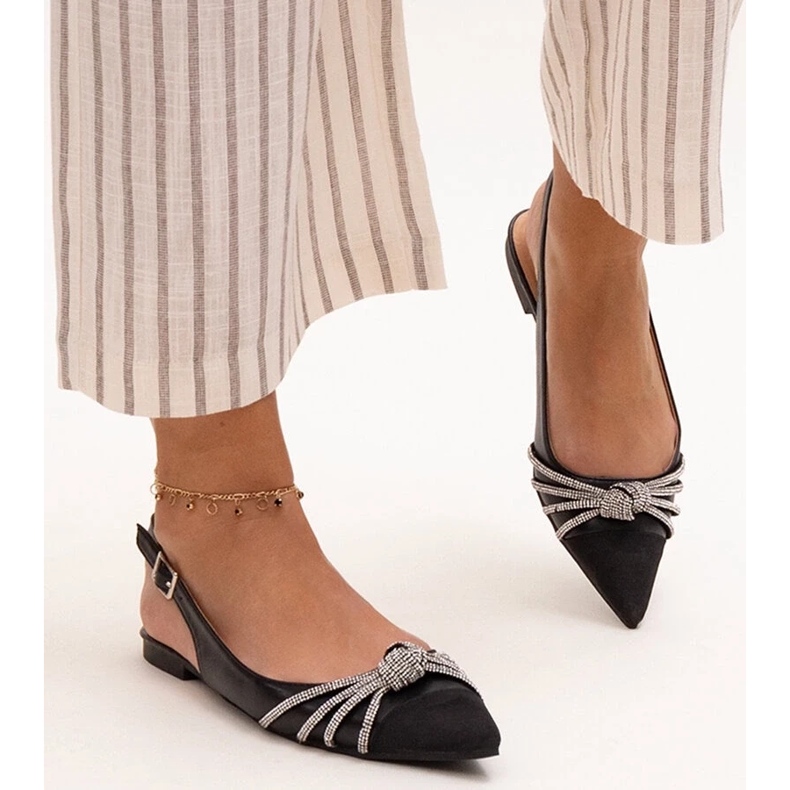 Ballerines à bout pointu et strass Sellar noir 2