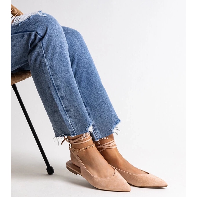 D/CEO Ballerines beiges à lacets et talon ouvert Leaia 2