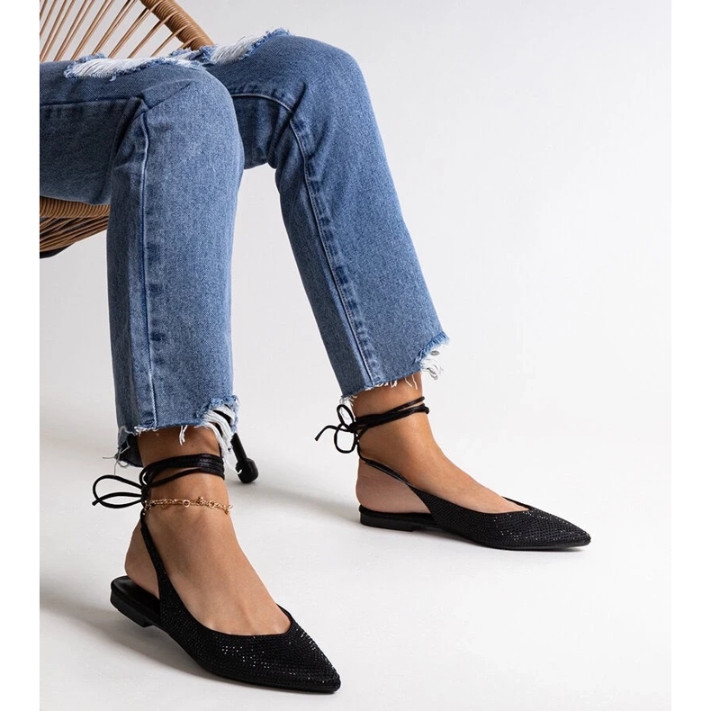 D/CEO Ballerines Safine noires à lacets et strass le noir 1