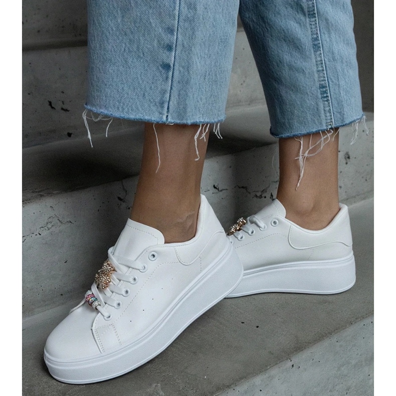 D/CEO Baskets à plateforme blanches ornées d'un ours en peluche Mavien 1