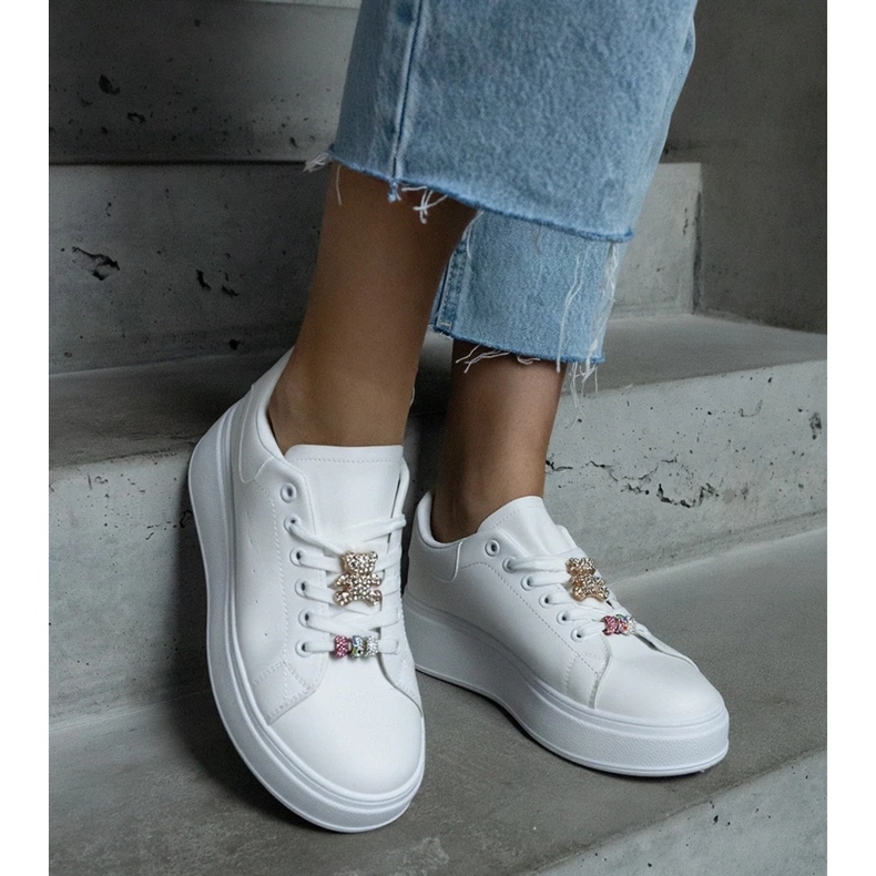 D/CEO Baskets à plateforme blanches ornées d'un ours en peluche Mavien 2