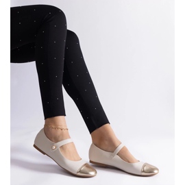 D/CEO Ballerines beige et dorées à bout verni, fermées par velcro Jaurès 2