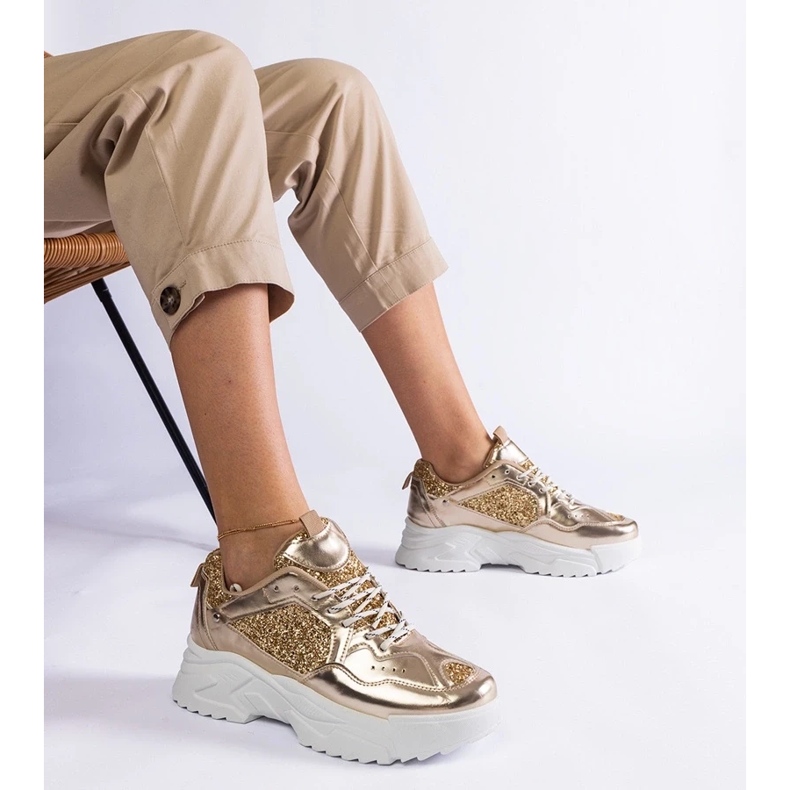 D/CEO Baskets femme dorées avec empiècements Caraballo pailletés 1