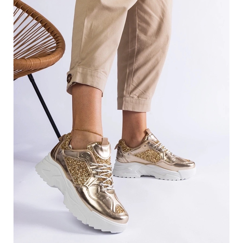 D/CEO Baskets femme dorées avec empiècements Caraballo pailletés d'or 2