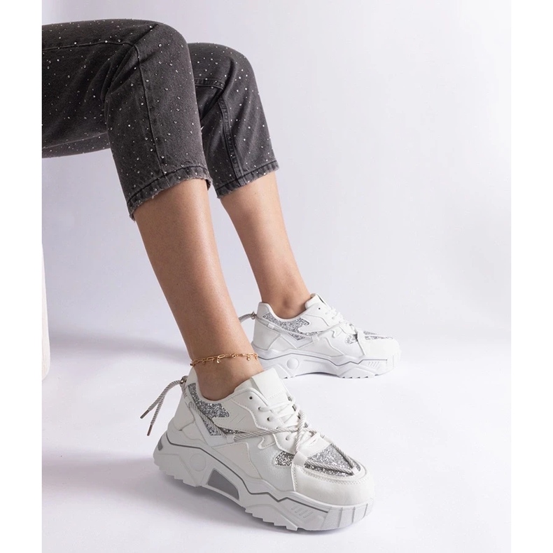 D/CEO Baskets femme blanches à paillettes Agar 1