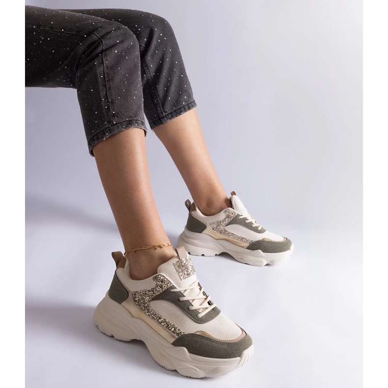 D/CEO Baskets vertes avec empiècements Clorinda pailletés 1