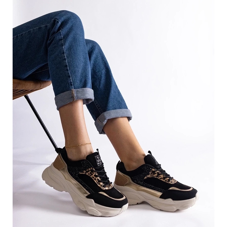 D/CEO Baskets noires avec empiècements Clorinda pailletés 1