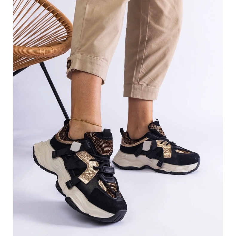 D/CEO Baskets noires avec empiècements Candra dorés 2