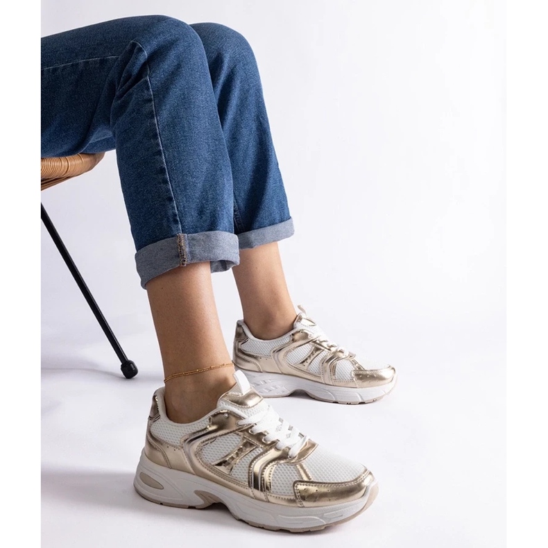D/CEO Baskets de sport Ena blanches et dorées 2