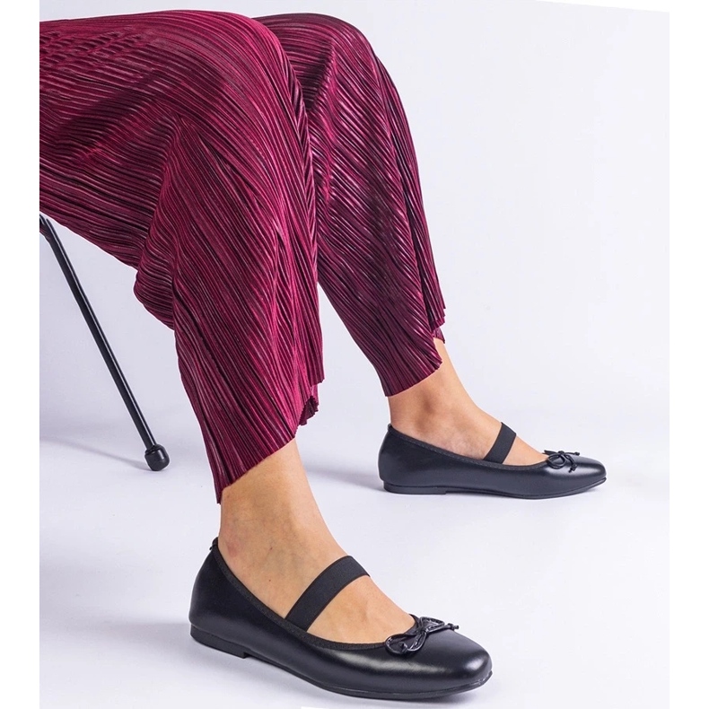 D/CEO Ballerines noires avec un groupe élastique et un arc de Newton décoratif le noir 1