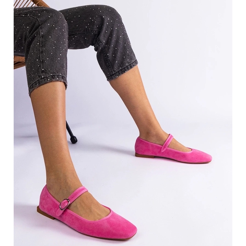 D/CEO Ballerines roses foncé avec une boucle et un nez carré de pergas 2