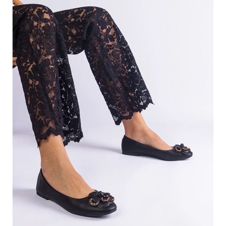 D/CEO Ballerines noires décorées avec une fleur américaine le noir 1