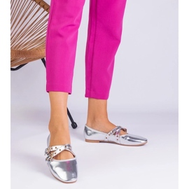 D/CEO Ballerinas en cuir argenté décorées de boucles Emmarino 2