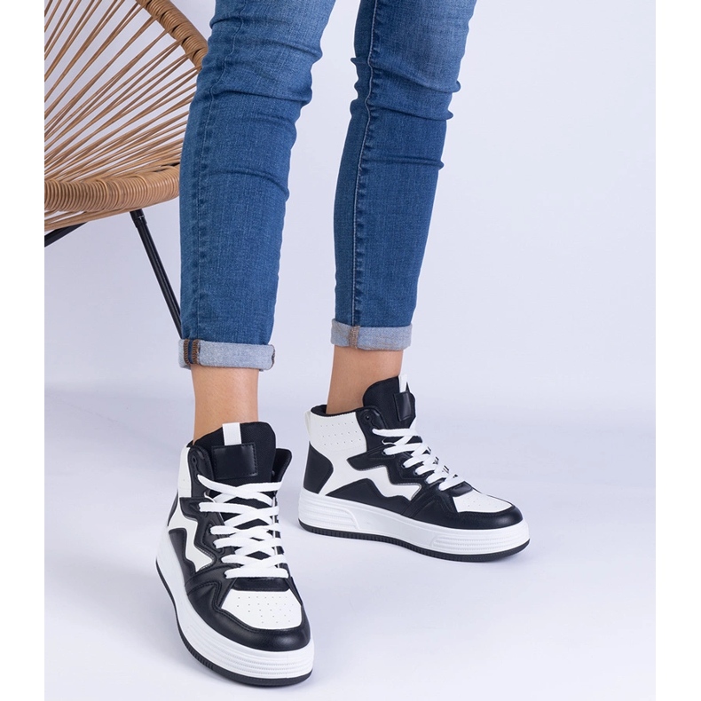 Baskets blanches et blanches pour femmes noir 1