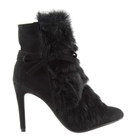 Bottes noires à talon haut avec fourrure noire 1319 Black 2