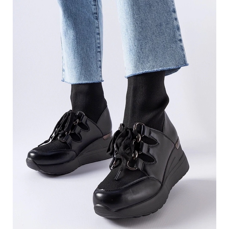 D/CEO Bottines chaussettes compensées noires Rochon le noir 1