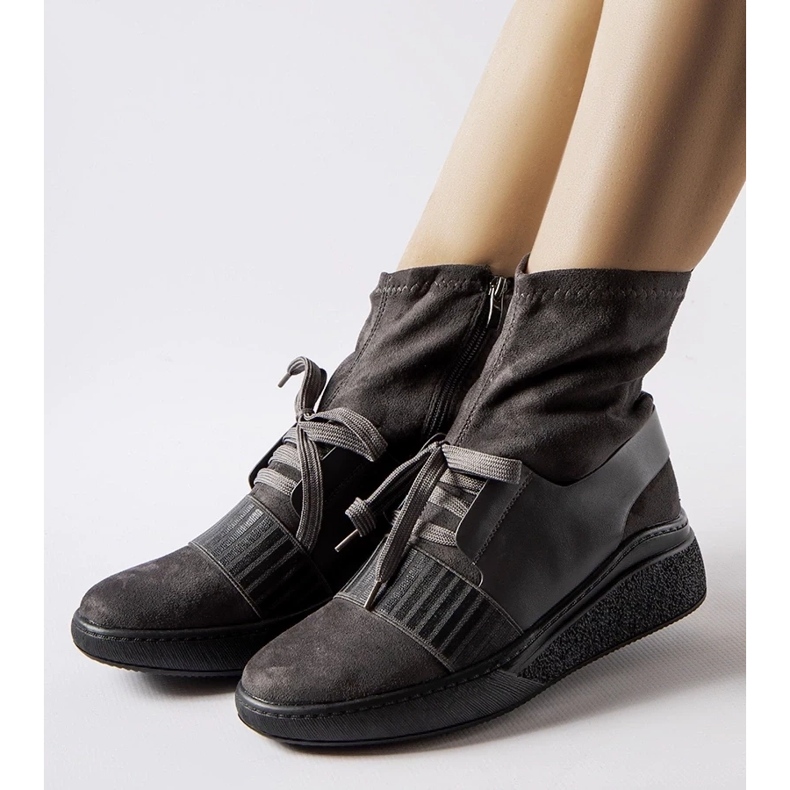 D/CEO Bottines compensées chaussettes Spoleto grises 2