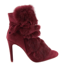 Bottines à talon haut bordeaux en fourrure 1319 W. Rouge multicolore 1