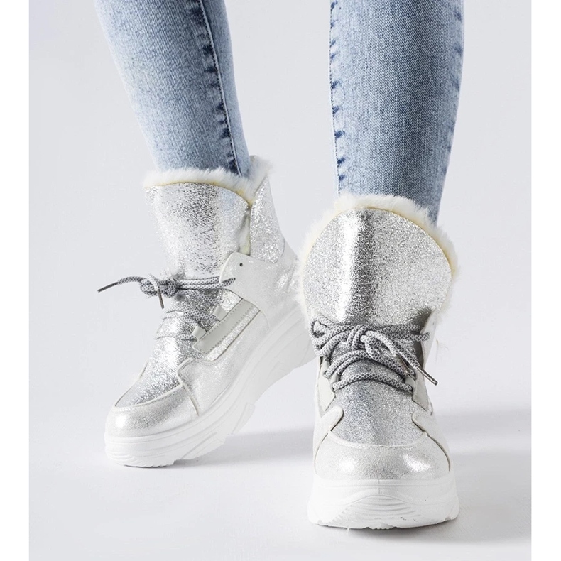 D/CEO Bottes de neige Stringer isolées blanches et argentées 2